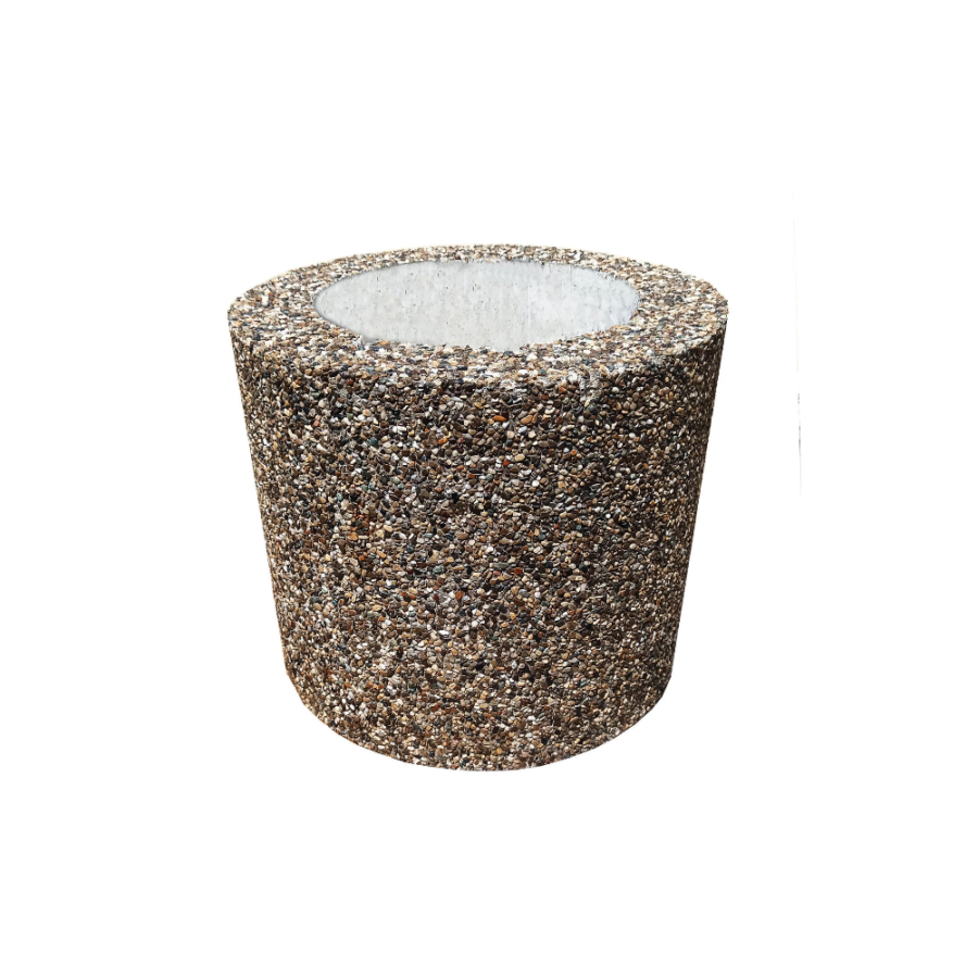 Ghiveci rotund din beton cu aspect de piatra naturala