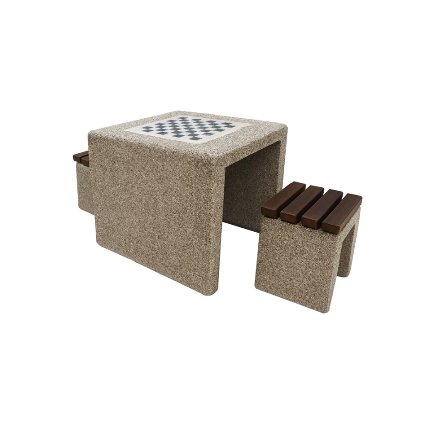 Set masă de șah cu două scaune din beton model 2