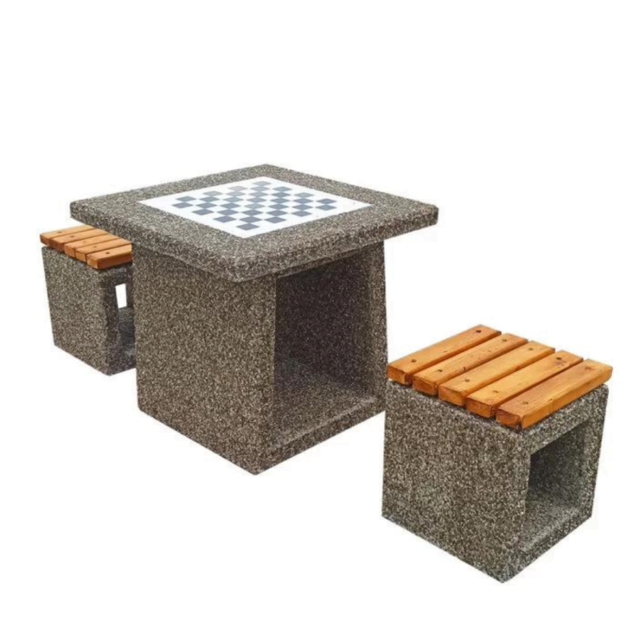 Set masă de șah cu două scaune din beton model 2