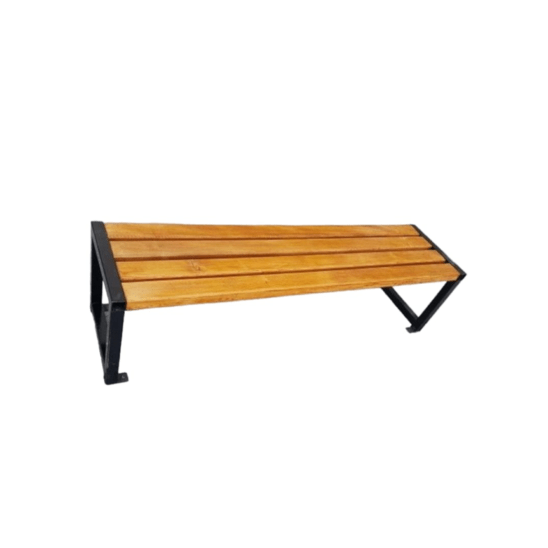 Bancă stradală fără spătar din lemn de brad, lungime 1,8 m, cu structură metalică 40 × 40 × 2 mm. Potrivită pentru parcuri și spații publice.