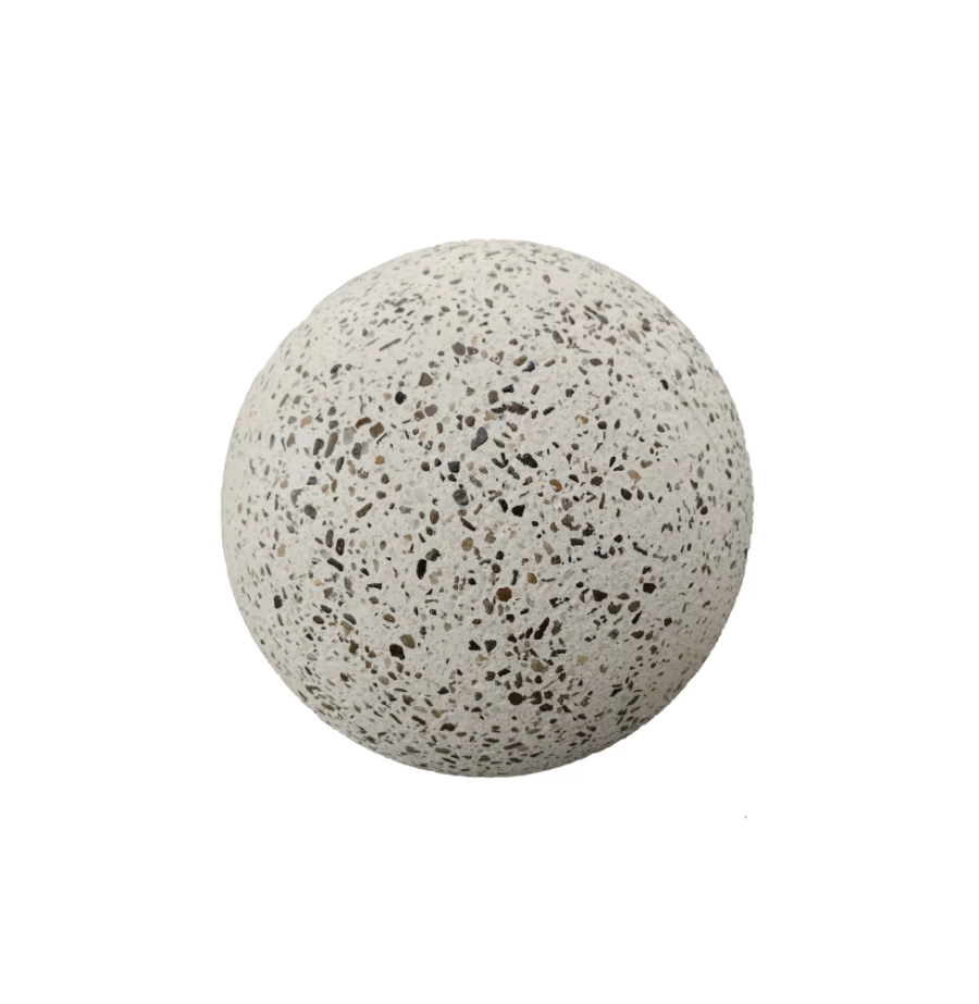 Bolard alb din beton sferic cu piatra naturala, 32 cm