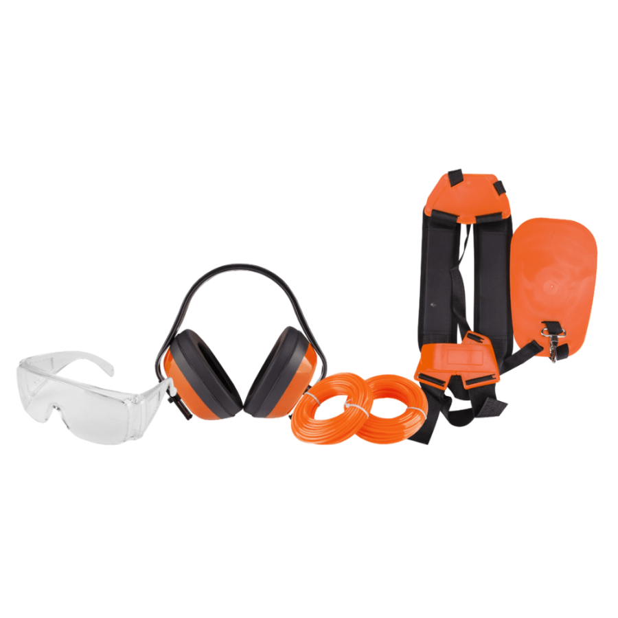 Kit Motocoasă - Ochelari, Căști de Protecție, 2 Role Fir Nylon, Ham Motocoasă cu Protecție
