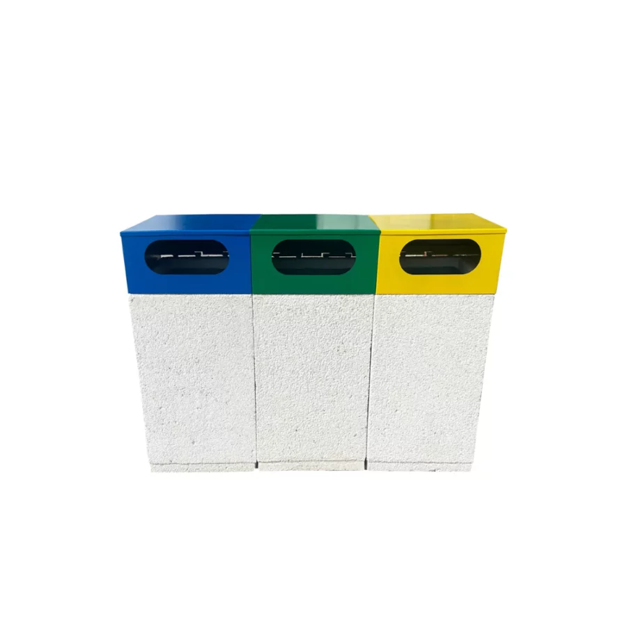 Coș de gunoi stradal selectiv din beton alb 38×70 cm