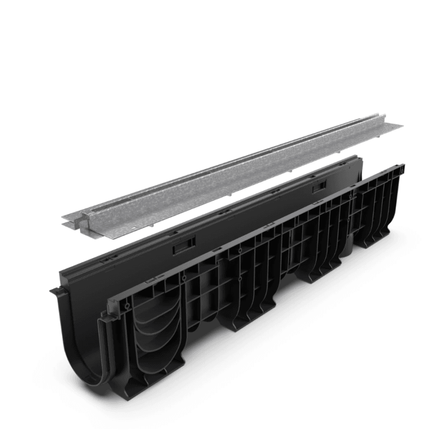 Kit Rigolă PP BASE LN100 Htot.225 cu Grătar Tip Fantă din Oțel Zincat 1000x160x225