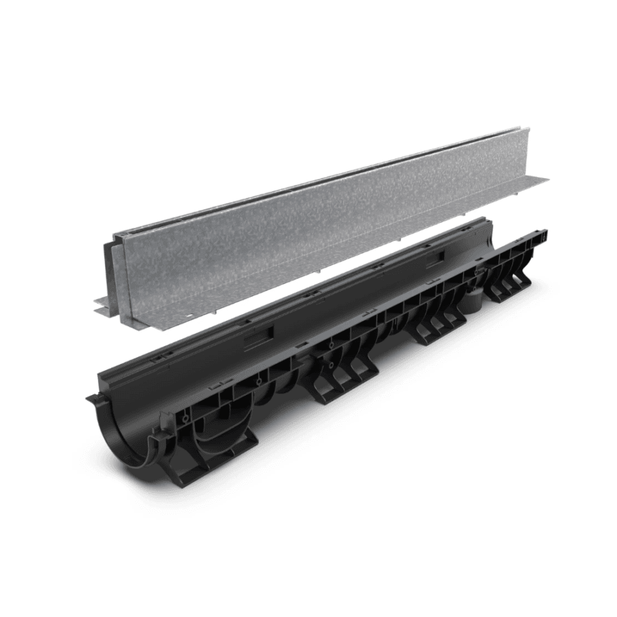 Kit Rigolă PP BASE LN100 Htot.220, Grătar Tip Fantă din Oțel Zincat, 1000x156x220 mm