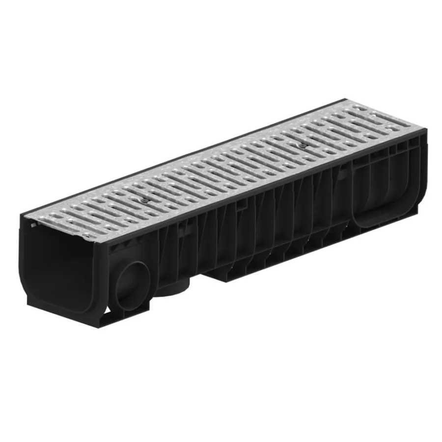 Kit Rigolă PP BASE LN200 Hext.200, Grătar din Oțel Zincat, 1000x256x200 mm