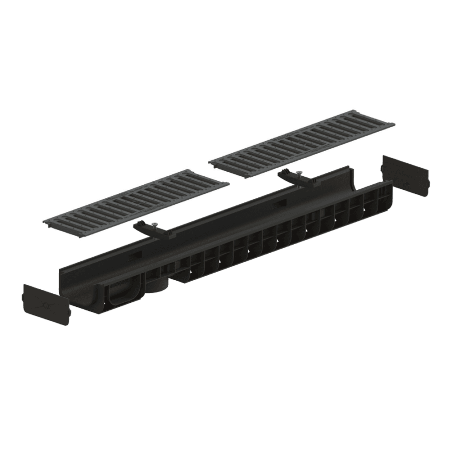 Kit Rigolă PP BASE LN100 Htot.80 cu Grătar din Cupru Tip Fantă, Clasa A15, 1000x145x80 mm