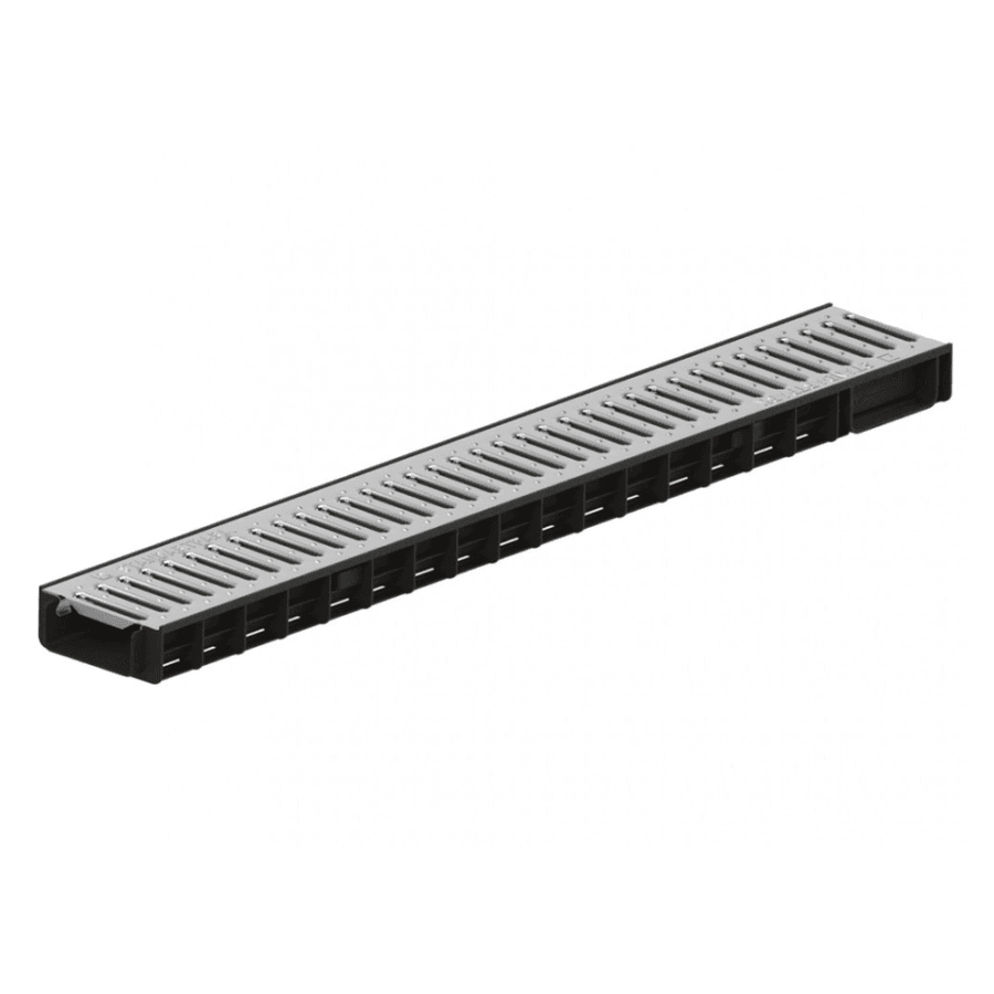 Kit Rigolă PP BASE LN100 Hext.55 cu Grătar Inox, Clasa A15, Ieșire Verticală DN50, 1000x145x55 mm