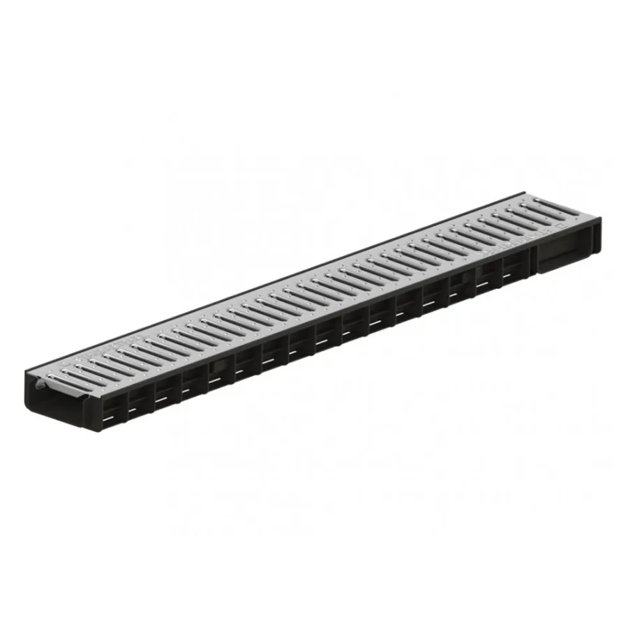 Kit Rigolă PP BASE LN100 Hext.55 cu Grătar Inox, Clasa A15, Ieșire Verticală DN50, 1000x145x55 mm