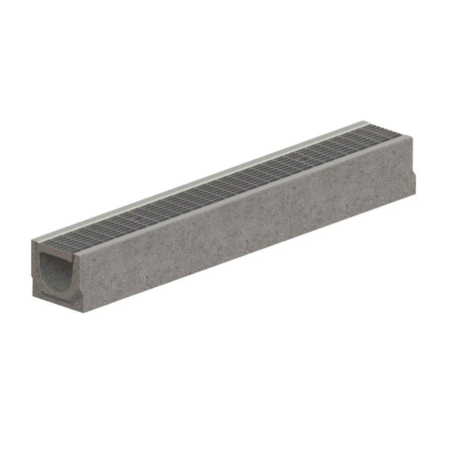 Kit Rigolă Fibrobeton FB BASE LN100 Hext.125 mm cu Grătar Oțel Zincat Grilă Antitoc B125, 1000x140x125 mm