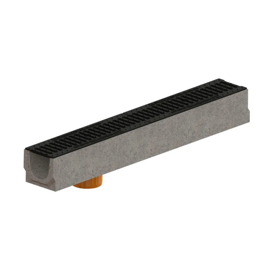 Kit Rigolă FB BASE LN100 Hext.125 mm cu Grătar Fontă Clasic C250, Ieșire Verticală, 1000x140x125 mm