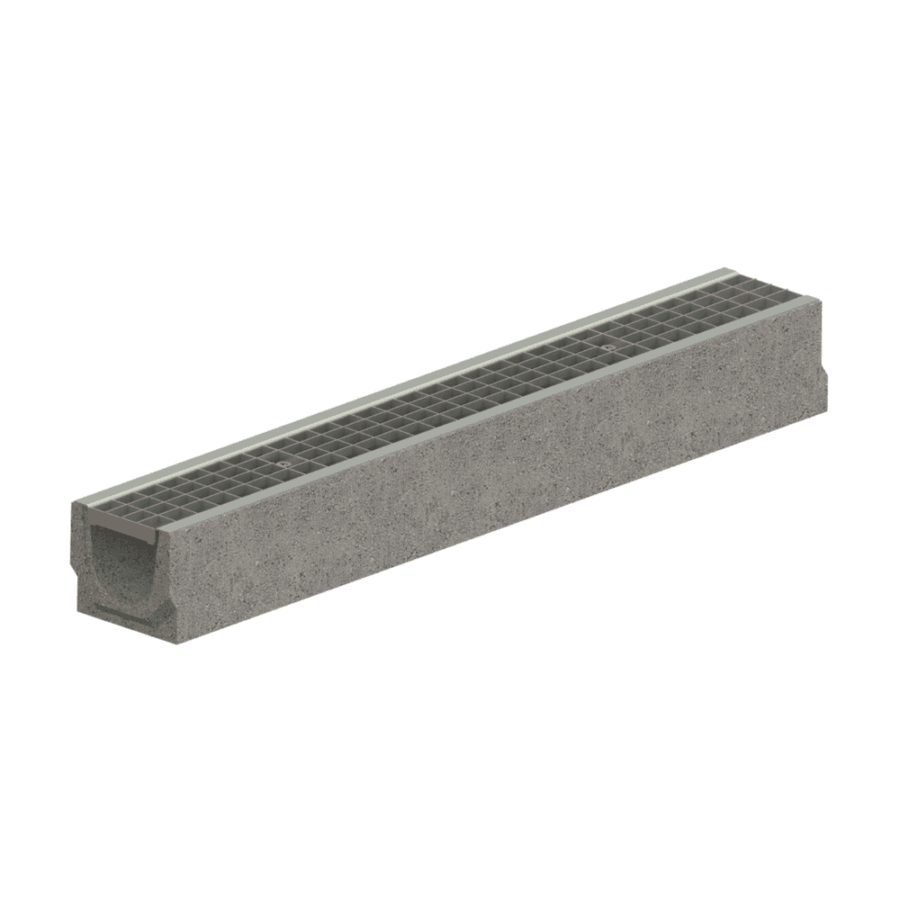 Kit Rigolă FB BASE LN100 Hext.125 mm cu Grătar din Oțel Zincat B125, 1000x140x125 mm - special pentru drenajul apelor pluviale.