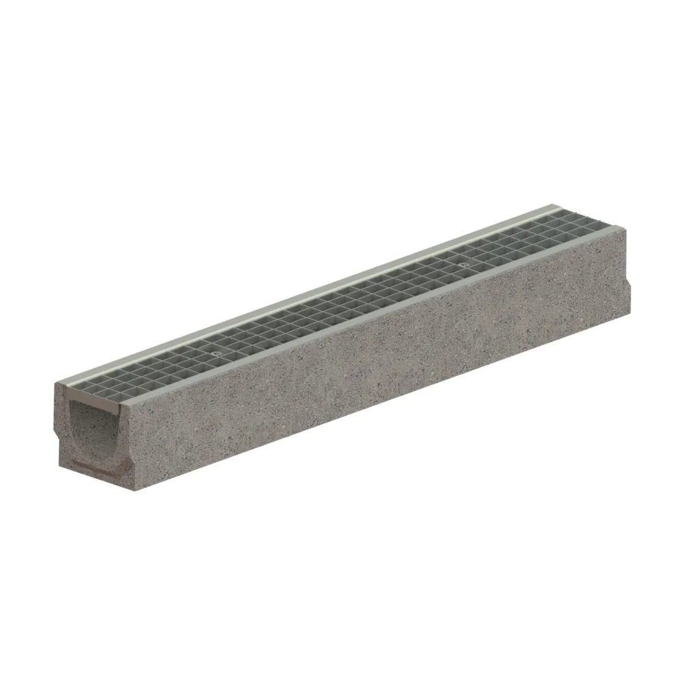 Kit Rigolă FB BASE LN100 Hext.125 mm cu Grătar din Oțel Zincat B125, 1000x140x125 mm – special pentru drenajul apelor pluviale.