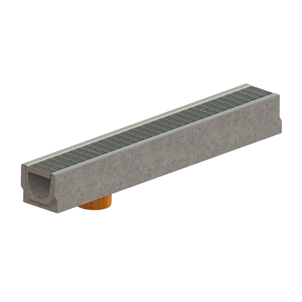 Kit Rigolă FB BASE LN100 Hext.125 mm cu Grătar din Oțel Zincat, Clasa B125, Ieşire Verticală, 1000x140x125 mm