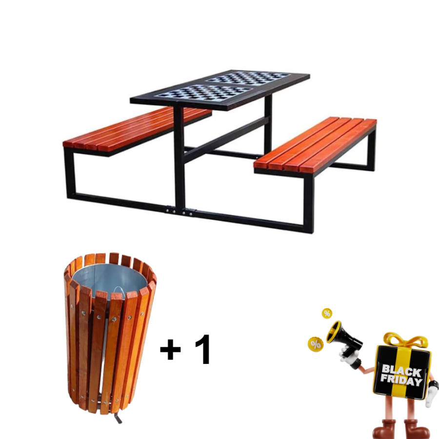 Ofertă Specială - Masă cu 2 Băncuțe + Coș de Gunoi Stradal Model 17 BONUS 🎁
