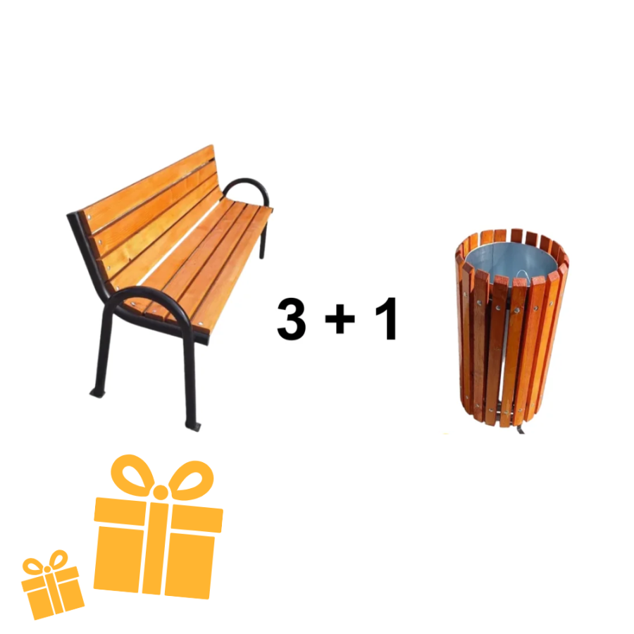 Ofertă specială 3+1 – Bancă Parc Model 32 + Coș de Gunoi Stradal Model 17 CADOU🎁