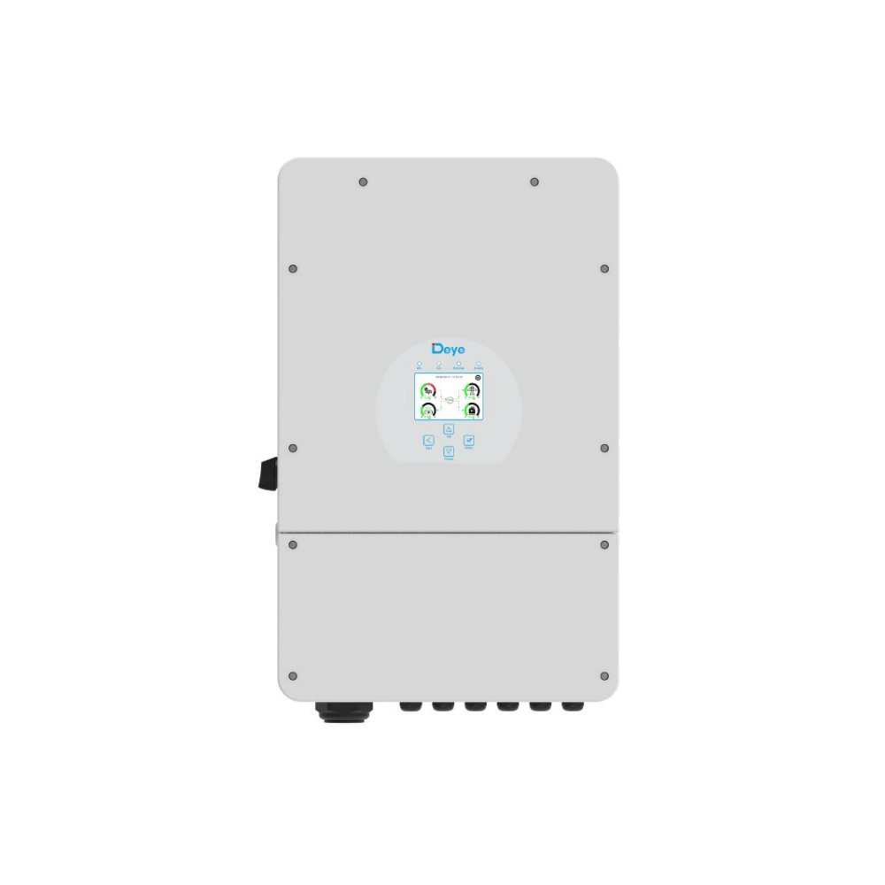 Invertor Deye Hibrid 10kW SUN-10K-SG02LP1-EU-AM3-P, monofazat, 3 MPPT, baterii Low Voltage 40–60V, 220A, IP65 și 15kW intrare PV.