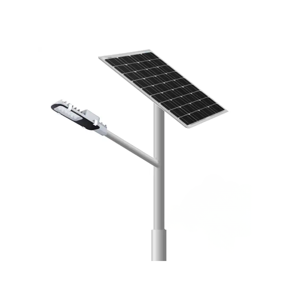 Stâlp fotovoltaic ON-Grid 4.5m – 20W LED | 95Wp | 60Ah - acumulator AGM 60Ah, controller MPPT IP67 și iluminat LED 20W, conectat la rețea.
