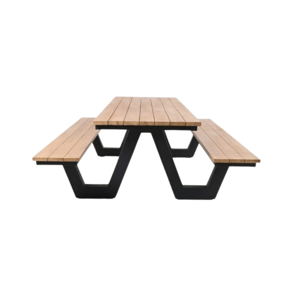 Set Masă cu 2 Bănci – Lemn și Metal, 6 Persoane - Starbay
