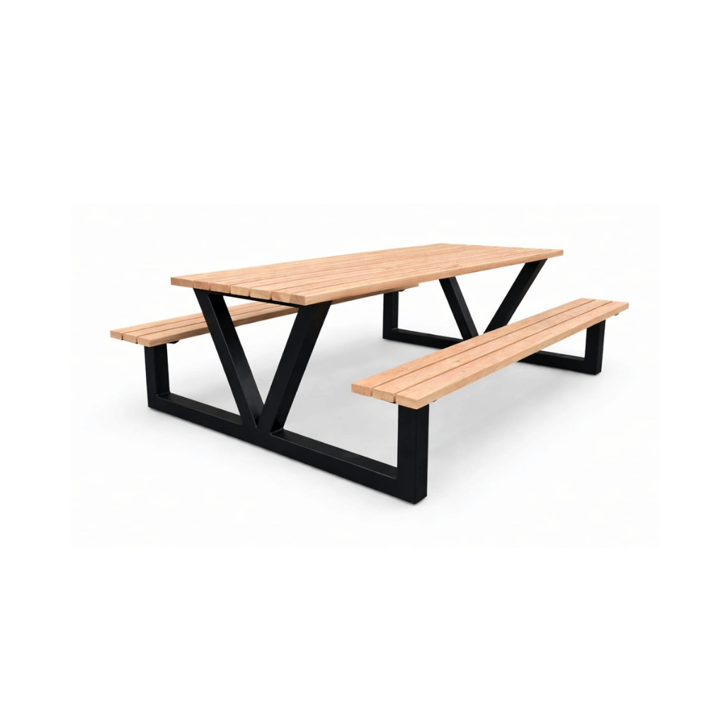 Set Masă cu 2 Bănci din Lemn și Metal 1,8 m – 6 Persoane model 2