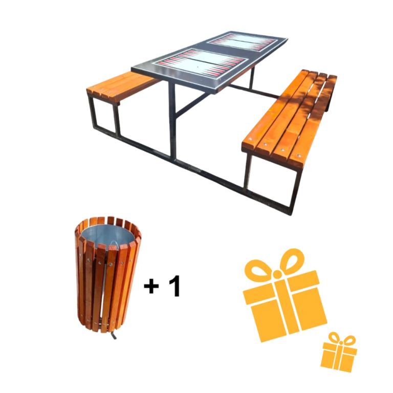 Ofertă Specială - Masă de Table cu 2 Băncuțe model 2 + Coș de Gunoi Stradal Model 17 BONUS 🎁