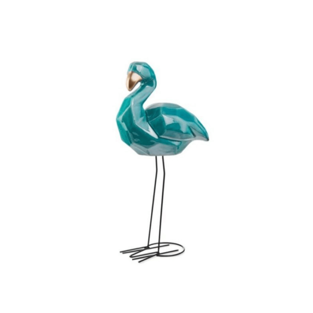 Decorațiune Exterior Flamingo din Ceramică Turcoaz-Albastru – 60 × 30 × 39 cm