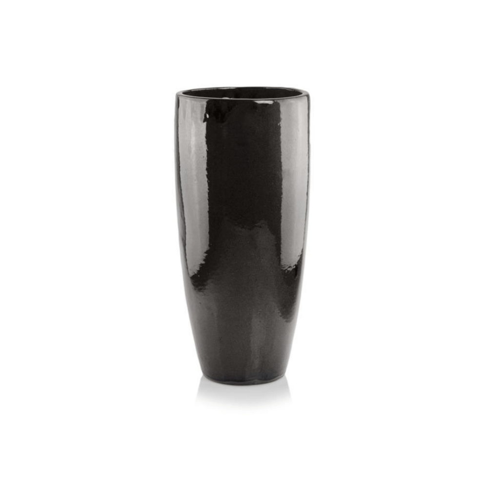 Ghiveci Ceramic Glazurat Antracit Conic Ø25 cm × H50 cm
