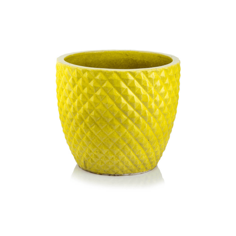 Ghiveci Ceramic Glazurat Galben Texturat Ø38 cm × H34 cm