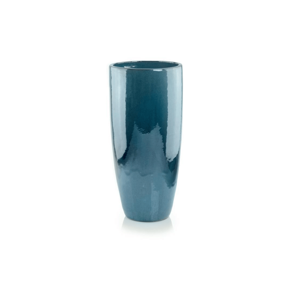Ghiveci Ceramic Glazurat Turcoaz Conic Ø25 cm × H50 cm