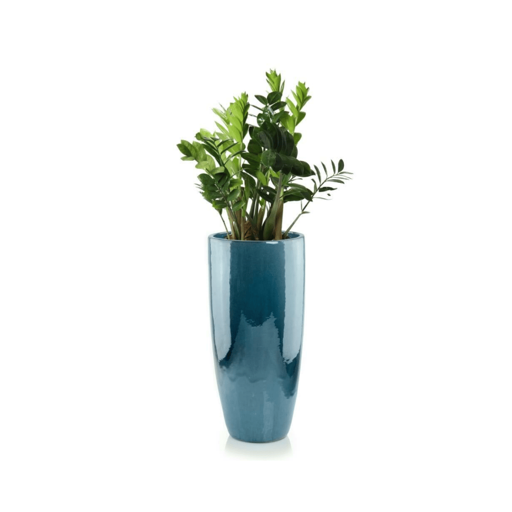 Ghiveci Ceramic Glazurat Turcoaz Conic Ø25 cm × H50 cm