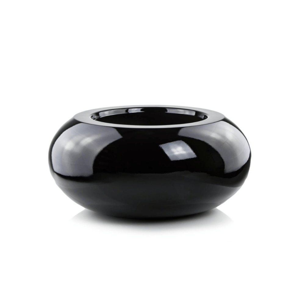 Ghiveci Bol Bombat Negru din Fibră de Sticlă Ø45 cm × H25 cm